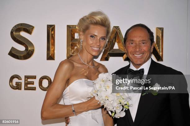 Anna Anka and Paul Anka pose during their wedding on the yacht M.Y Siran on July 26, 2008 in Porto Cervo, Sardinia, Italy.