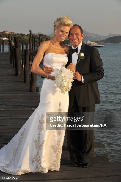 Singer Paul Anka and Anna Anka pose during their wedding at Hotel Cala di Volpe on July 26, 2008 in Porto Cervo, Sardinia, Italy.