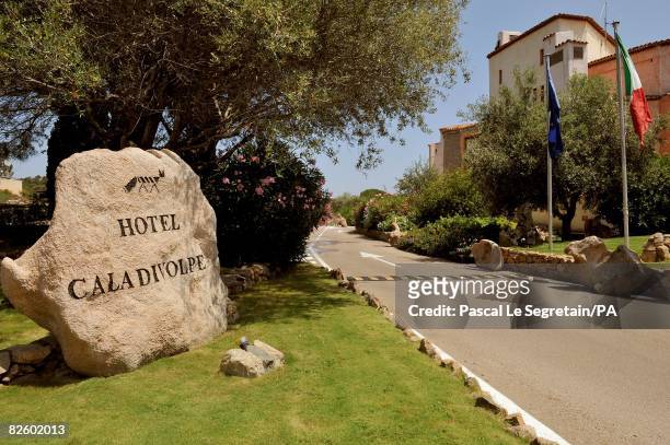 The entrance of the Hotel Cala di Volpe, where the wedding of Singer Paul Anka and Anna Anka is celebrated at Cala di Volpe Bay on July 26, 2008 in...