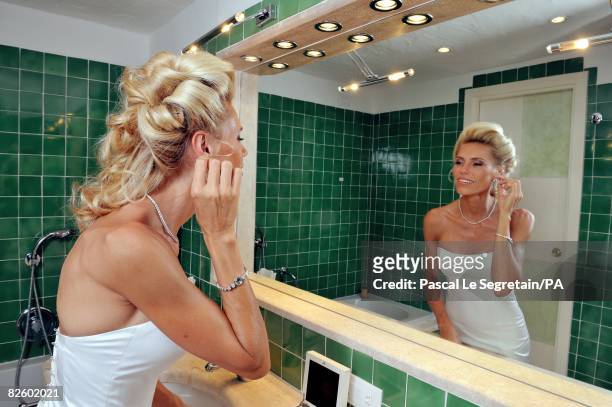 Anna Anka gets ready for her wedding with Paul Anka celebrated in front of the yacht M.Y Siran docked at Cala di Volpe Bay on July 26, 2008 in Porto...