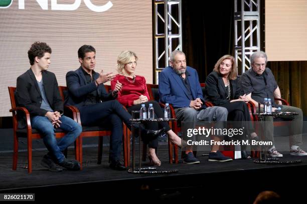 Actors Gus Halper, Miles Gaston Villanueva, Edie Falco, executive producer/creator Dick Wolf, executive producer/director Lesli Linka Glatter,...