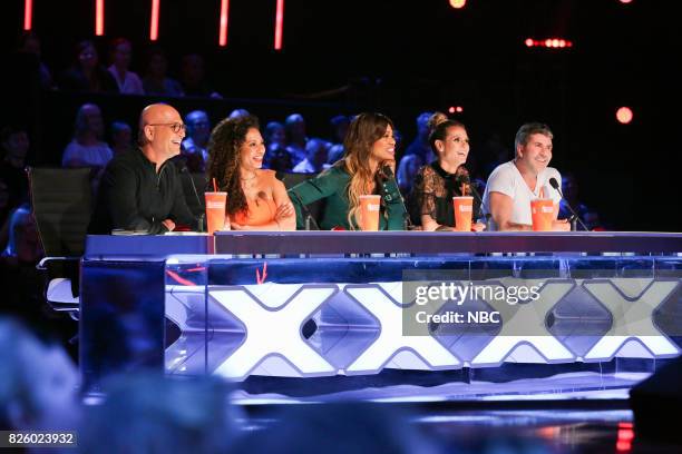 Judge Cuts" Episode 1210 -- Pictured: Howie Mandel, Mel B, Laverne Cox, Heidi Klum, Simon Cowell --