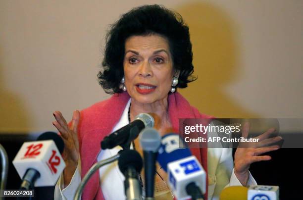 Nicaraguan former actress, human rights advocate and president of the Foundation which bears her name, Bianca Jagger delivers a press conference...