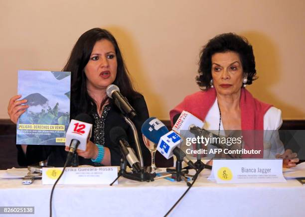 Amnesty International Americas' Director Erika Guevara, speaks next to Nicaraguan former actress, human rights advocate and president of the...