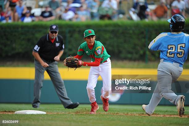 Tomas Castillo of the Matamoros Little League team fields during the World Series Championship game against the Waipio Little League team at Lamade...