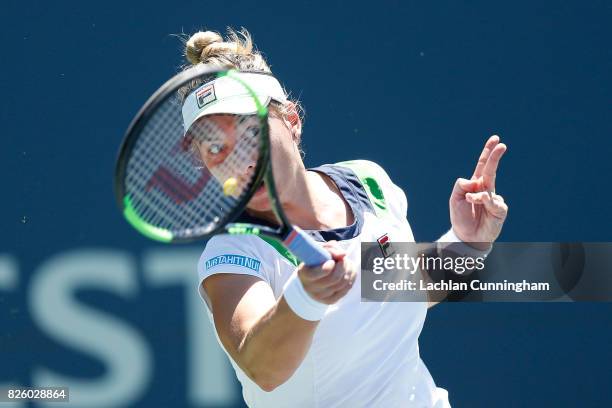 Marina Erakovic of New Zealand competes against Ana Konjuh of Croatia during day 1 of the Bank of the West Classic at Stanford University Taube...