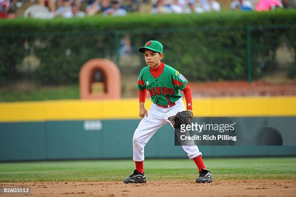 Octavio Salinas of the Matamoros Little League team fields during the World Series Championship game against the Waipio Little League team at Lamade...