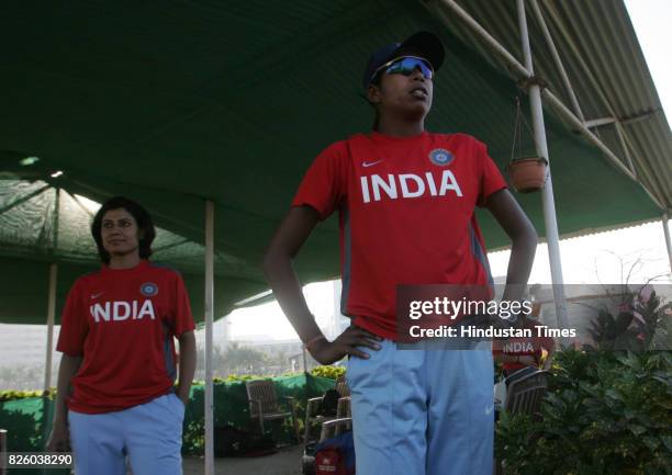 Cricket - Indian Women cricket teams vice captain Amita Sharma, captain Jhulan Goswami and former captain Anjum Chopra during the teams practice...