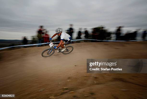 Burry Stander of South Africa competes in the Men's Cross-Country race during day one of the MTB World Cup held at Mount Stromlo August 30, 2008 in...