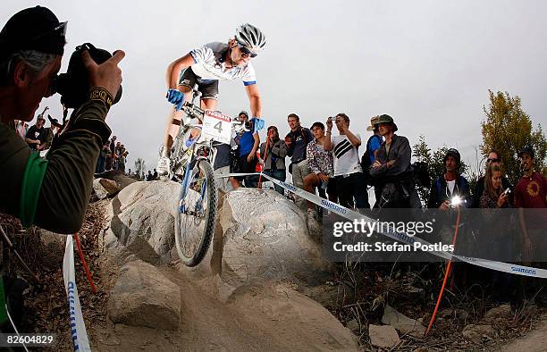Burry Stander of South Africa competes in the Men's Cross-Country race during day one of the MTB World Cup held at Mount Stromlo August 30, 2008 in...