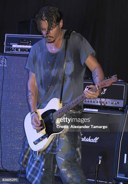 Johnny Depp performs with "The Kids" at Club Cinema on August 29, 2008 in Pompano Beach, Florida. .