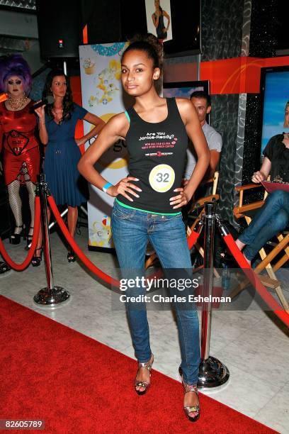 Winning model Amber Walker poses after a model walk-off competition at the NBC Experience Store on August 25, 2008 in New York City.