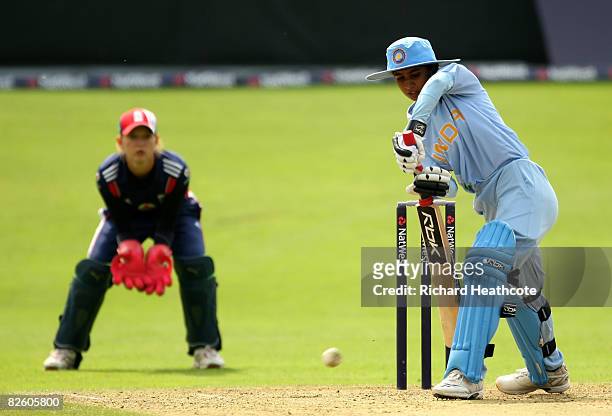 Indian captain Mithali Raj in action during the first Natwest Womens Series one day international between England and India at Bath Cricket Club on...