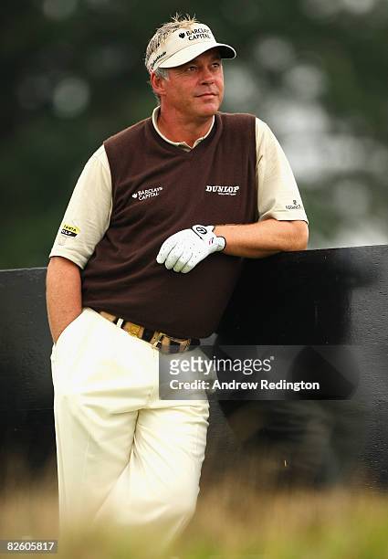 Darren Clarke of Northen Ireland waits to play on the tenth hole during the third round of The Johnnie Walker Championship at Gleneagles on August...