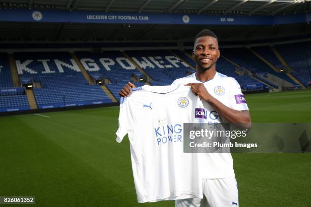 August 02: Leicester City announce the signing of Kelechi Iheanacho at King Power Stadium on August 3rd, 2017 in Leicester, United Kingdom.