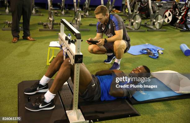 August 03: Kelechi Iheanacho during his medical at King Power Stadium on August 3rd, 2017 in Leicester, United Kingdom.