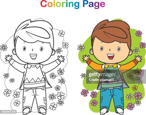 coloring book: little child - spring coloring stock illustrations
