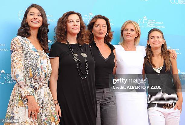 Italy's actresses Nicole Grimaudo, Stefania Sandrelli, Monica Guerritore, Isabella Ferrari and Nicole Murgia pose during the photocall of the movie...