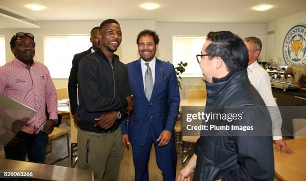 August 03: Leicester City announce the signing of Kelechi Iheanacho as he meets Vice Chairman Aiyawatt Srivaddhanaprabha at King Power Stadium on...