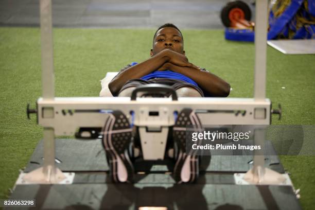 August 03: Leicester City announce the signing of Kelechi Iheanacho pictured during his medical at King Power Stadium on August 3rd, 2017 in...