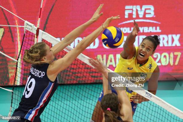 Adenizia Da Silva of Brazil in action during the match between the Netherlands and Brazil during 2017 Nanjing FIVB World Grand Prix Finals on August...