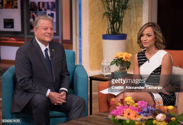 Former United States of America Vice President Al Gore and Satcha Pretto are seen on the set of 'Despierta America' to promote the film 'An...
