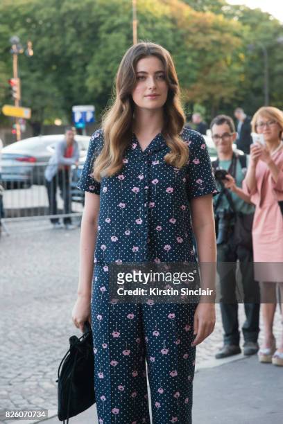 Actress Millie Brady wears Miu Miu day 1 of Paris Haute Couture Fashion Week Autumn/Winter 2017, on July 2, 2017 in Paris, France.