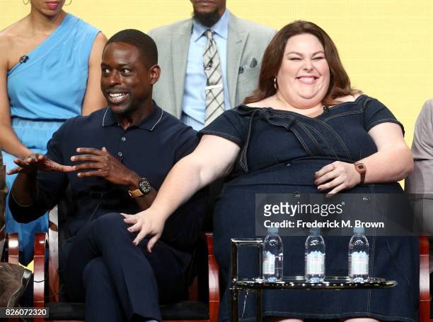 Actors Sterling K. Brown and Chrissy Metz of 'This Is Us' speak onstage during the NBCUniversal portion of the 2017 Summer Television Critics...