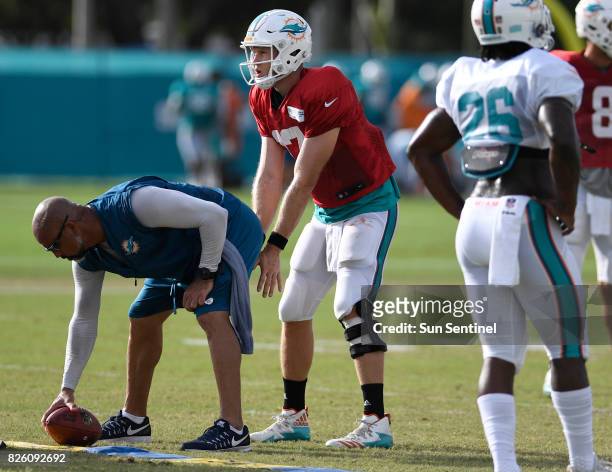 Miami Dolphins quarterback Ryan Tannehill during training camp on Thursday, Aug. 3, 2017 before he suffered an injury during padded practice in...