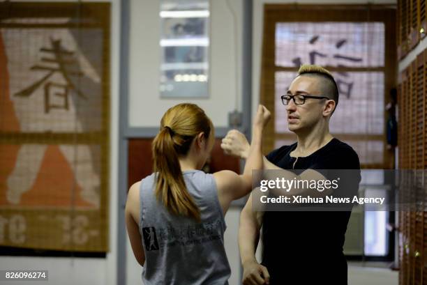 Aug. 3, 2017: Alex Richter gives personal lesson to his student Xiaomai at his Kung Fu school "City Wing Tsun" in New York, the United States, July...