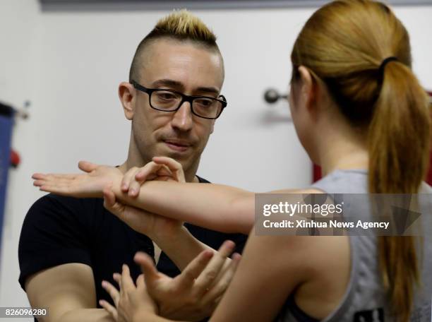 Aug. 3, 2017: Alex Richter gives personal lesson to his student Xiaomai at his Kung Fu school "City Wing Tsun" in New York, the United States, July...