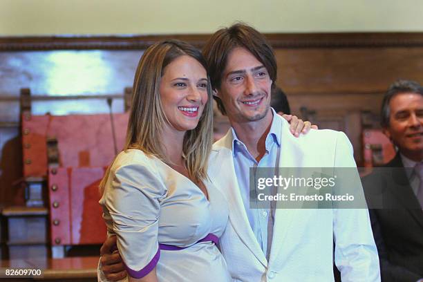 Actress Asia Argento and director Michele Civetta attend the wedding of Asia Argento and Michele Civetta/ gets married on August 27, 2008 in Arezzo,...