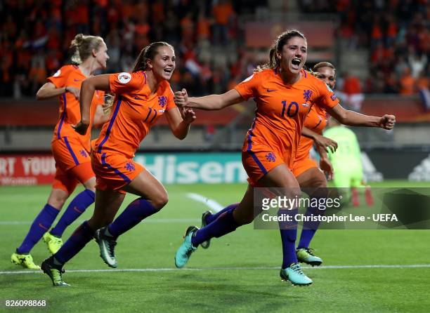 Danielle van de Donk of The Netherlands celebrates after scoring her team's second goal of the game during the UEFA Women's Euro 2017 Semi Final...