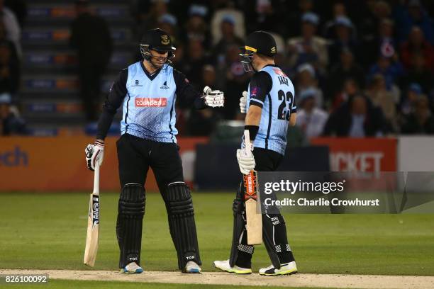 Sussex pair Chris Nash and Stiaan van Zyl during the NatWest T20 Blast match between Sussex Sharks and Surrey at The 1st Central County Ground on...