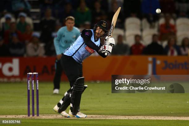 Sussex Stiaan van Zyl hits out during the NatWest T20 Blast match between Sussex Sharks and Surrey at The 1st Central County Ground on August 3, 2017...