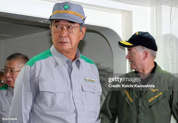 Shintaro Ishihara, Tokyo Metropolitan Governor, inspects proceedings during the U.S. Navy and Tokyo Metropolitan Government's joint earthquake...