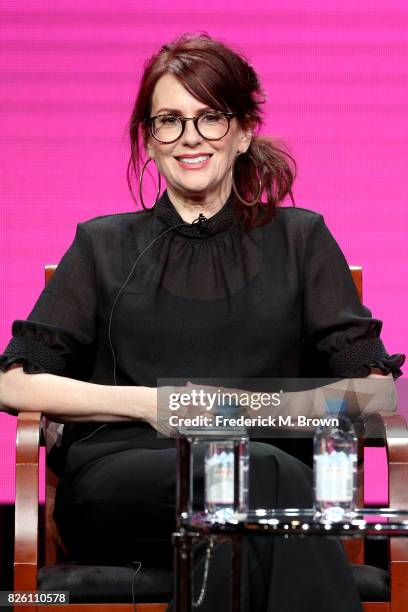 Actor Megan Mullally of 'Will & Grace' speaks onstage during the NBCUniversal portion of the 2017 Summer Television Critics Association Press Tour at...