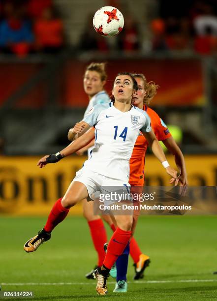 Karen Carney of England controls the ball under pressure during the UEFA Women's Euro 2017 Semi Final match between Netherlands and England at De...