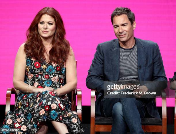 Actors Debra Messing and Eric McCormack of 'Will & Grace' speak onstage during the NBCUniversal portion of the 2017 Summer Television Critics...