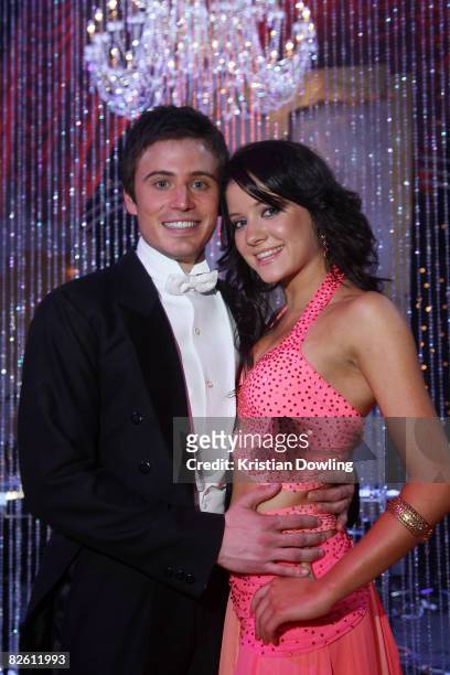 Presenter James Tobin and professional dance partner Jade Hatcher pose together after the first show of season eight of Channel Seven's 'Dancing With...