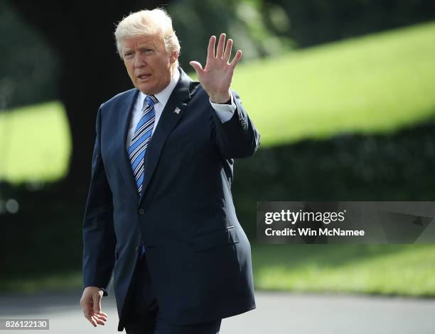 President Donald Trump departs the White House on his way to West Virginia on August 3, 2017 in Washington, DC. A grand jury has been impaneled by...
