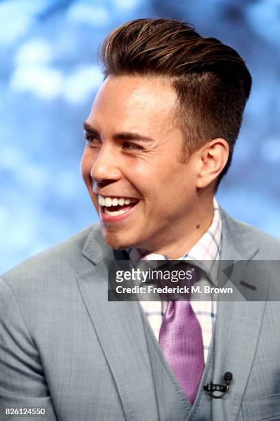 Short Track Speed Skating Analyst Apolo Ohno of ''The Winter Olympics' panel speaks onstage during the NBCUniversal portion of the 2017 Summer...
