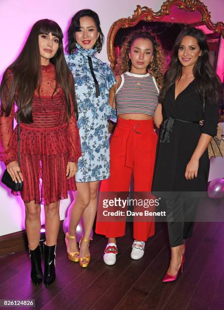 Zara Martin, Betty Bachz, Ella Eyre and Roxie Nafousi attend the #YSLBeautyClub party in collaboration with Sink The Pink at The Curtain on August 3,...