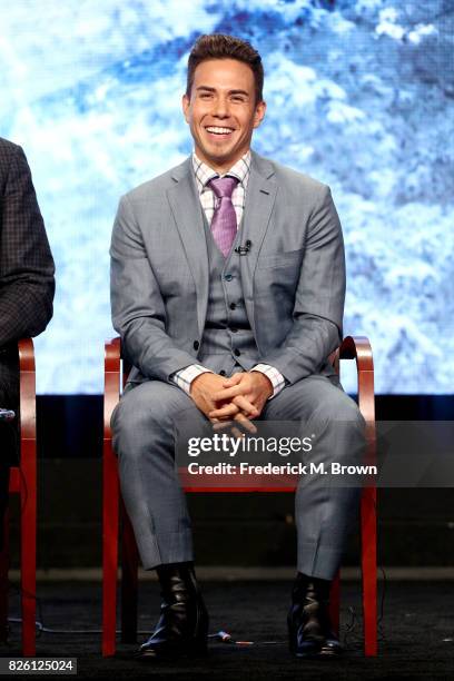 Short Track Speed Skating Analyst Apolo Ohno of ''The Winter Olympics' panel speaks onstage during the NBCUniversal portion of the 2017 Summer...