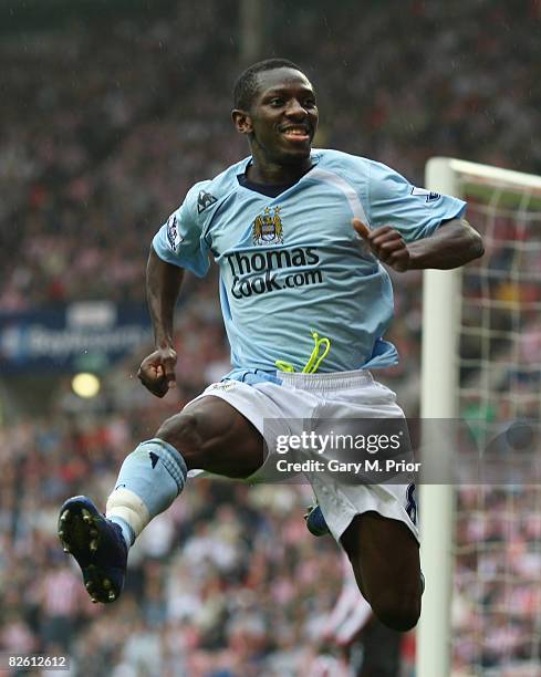 Shaun Wright-Phillips of Manchester City celebrates scoring his first goal during the Barclays Premier League match between Sunderland and Manchester...