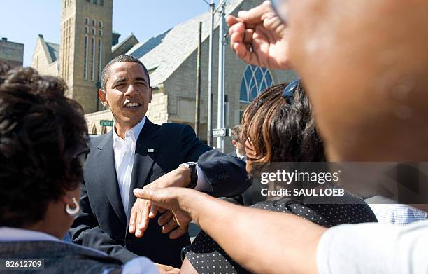 Democratic Presidential Candidate Senator Barack Obama greets well-wishers after attending church services at St. Luke's Lutheran Church in Lima,...