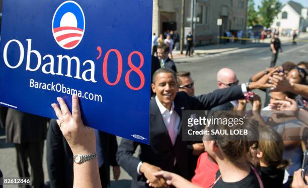 Democratic Presidential Candidate Illinois Senator Barack Obama greets well-wishers after attending church services at St. Luke's Lutheran Church in...