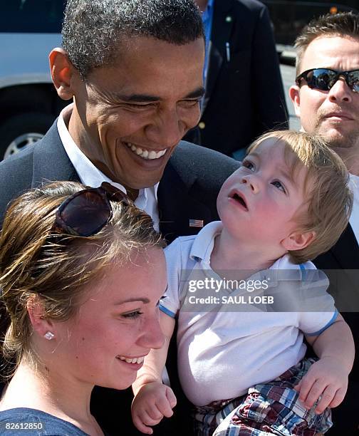 Democratic Presidential Candidate Illinois Senator Barack Obama greets well-wishers after attending church services at St. Luke's Lutheran Church in...