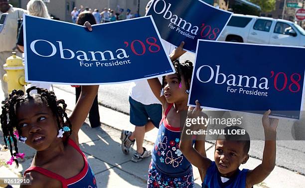 Group of young children await the departure of US Democratic Presidential Candidate Illinois Senator Barack Obama from church services at St. Luke's...