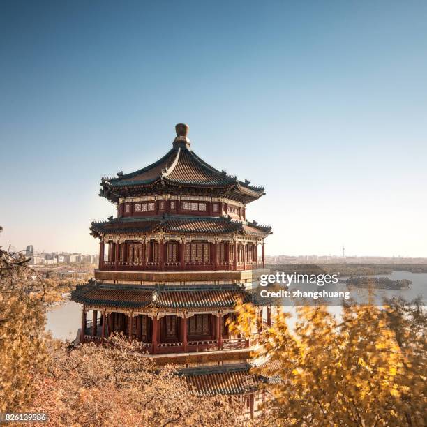 twilight at the summer palace, beijing - sommarpalatset peking bildbanksfoton och bilder